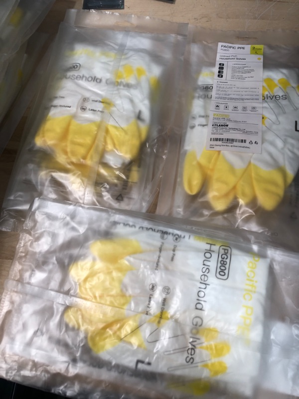 Photo 2 of **BUNDLE OF 3**  PACIFIC PPE 2 Pairs Reusable Household Gloves, PVC Dishwashing Gloves, Unlined, Long Sleeves, Kitchen Cleaning, Yellow, Large Large (Pack of 2) Yellow 2pairs