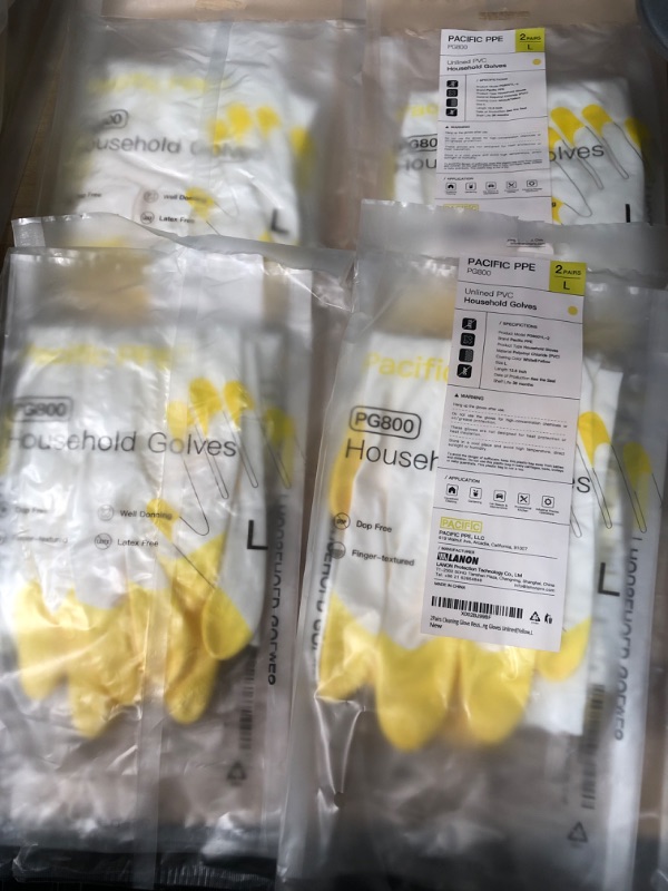 Photo 2 of **BUNDLE OF 4**  PACIFIC PPE 2 Pairs Reusable Household Gloves, PVC Dishwashing Gloves, Unlined, Long Sleeves, Kitchen Cleaning, Yellow, Large Large (Pack of 2) Yellow 2pairs