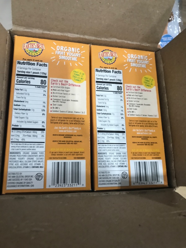 Photo 2 of (12 Pack) Earth's Best Organic Sesame Street Toddler Fruit Yogurt Smoothie, Peach Banana, 4.2 oz. Pouch Best By: 01/12/2024