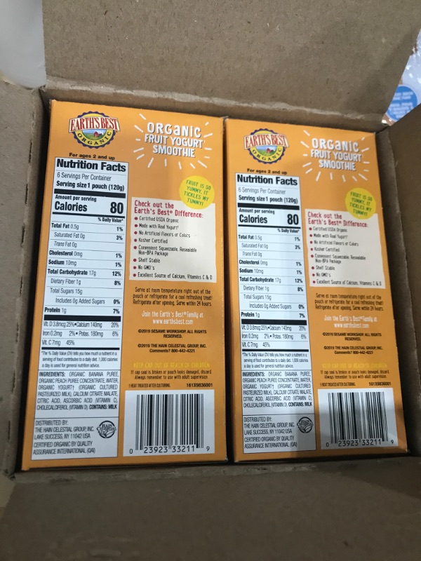 Photo 2 of (12 Pack) Earth's Best Organic Sesame Street Toddler Fruit Yogurt Smoothie, Peach Banana, 4.2 oz. Pouch Best By: 1/12/2024