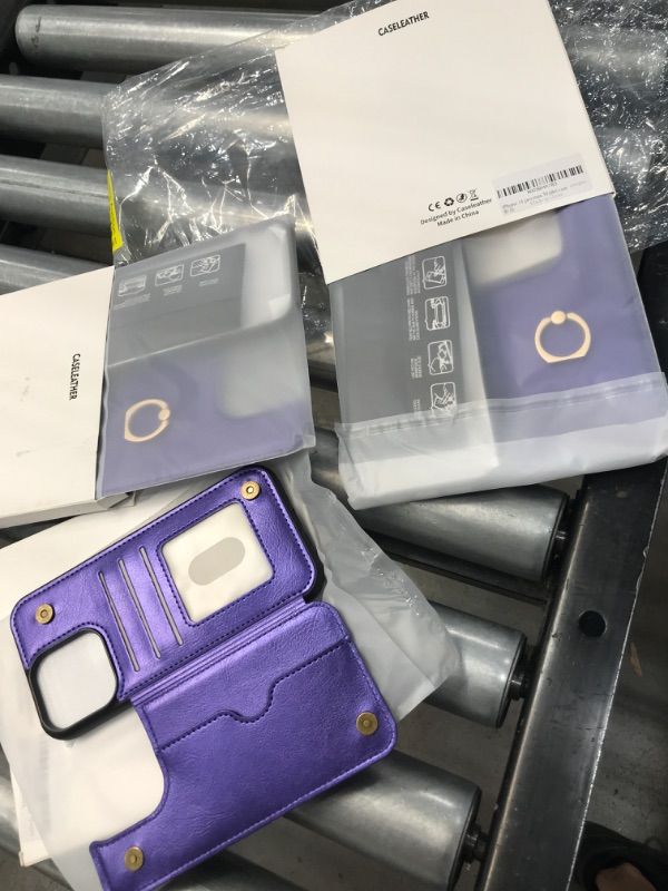 Photo 2 of [3 in 1] iPhone 14 Pro Case Wallet with Card Holder, [Tempered Glass Screen Protector + Camera Lens Protector], RFID Blocking, 360°Rotation Ring Kickstand, Military Protective Flip Case (Purple)
