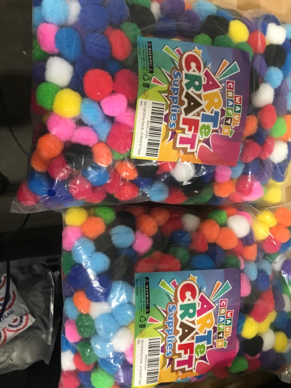 Photo 2 of *BUNDLE OF 2*  WAU Craft Pom Poms Balls - [600 pcs] 1 inch 500 Multicolored Pompoms with 100 Googly Eyes for Arts and DIY Projects Multicolor-600