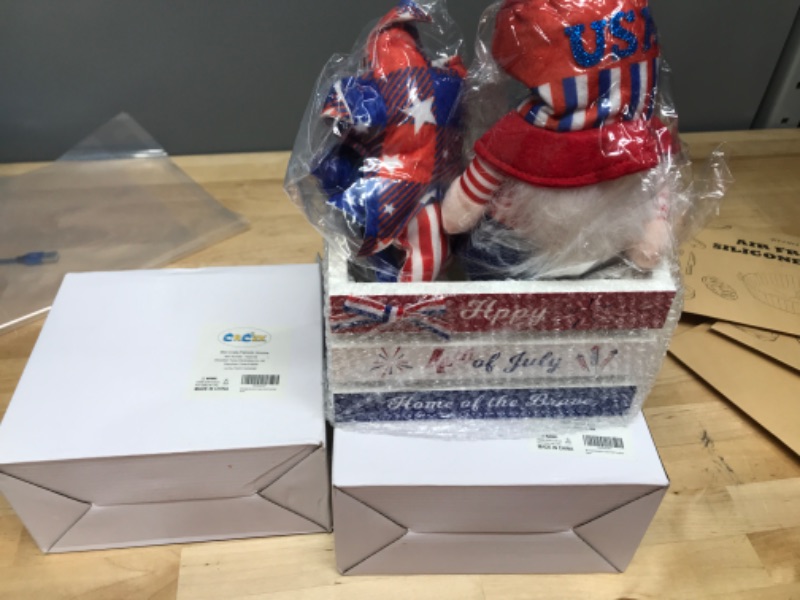 Photo 1 of 2 ITEMS, 4th of July Decorations, Patriotic Gnomes Plush, Mini Crate BUNDLE