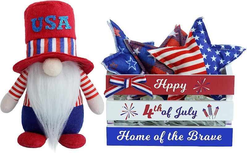 Photo 2 of 2 ITEMS, 4th of July Decorations, Patriotic Gnomes Plush, Mini Crate BUNDLE