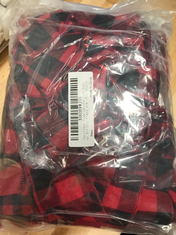 Photo 2 of 48 Pieces Christmas Tree Decorations Buffalo Plaid Christmas Tree Ornament Garland Bow Christmas Tree Skirt Hanging Christmas Buffalo Plaid Bow(Red and Black)