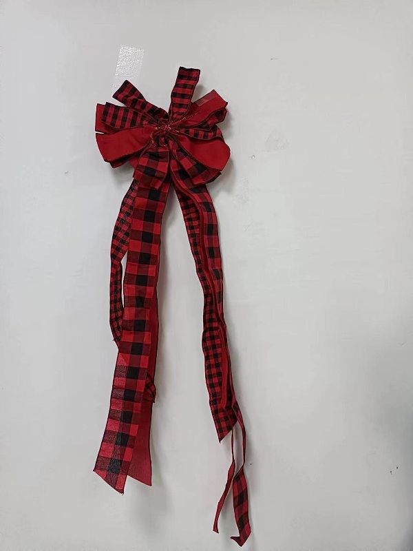 Photo 1 of 48 Pieces Christmas Tree Decorations Buffalo Plaid Christmas Tree Ornament Garland Bow Christmas Tree Skirt Hanging Christmas Buffalo Plaid Bow(Red and Black)