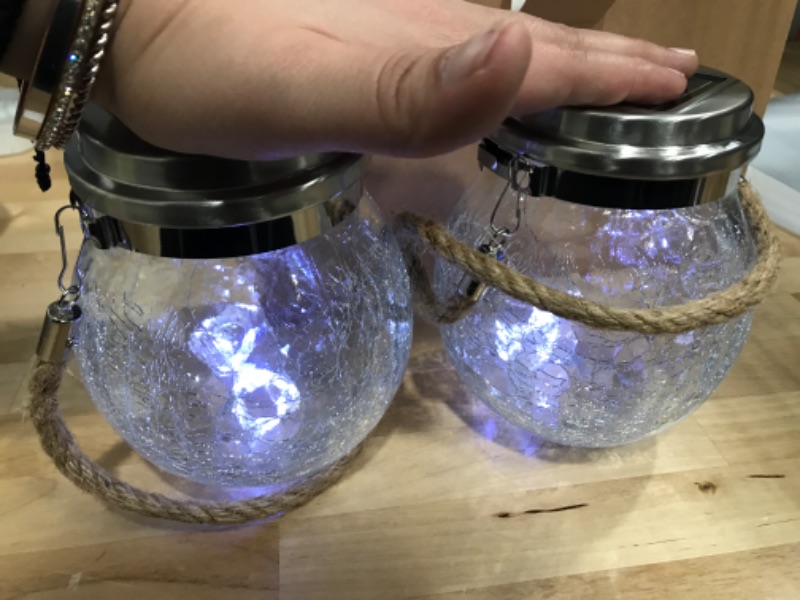 Photo 2 of ***POWERS ON*** Solar Lantern Outdoor 2 Pack,WIND STAR Solar Hanging Lantern with 30 LED Waterproof Solar Lights Decorative Crackle Glass Ball Backyard Table Deck Yard Patio