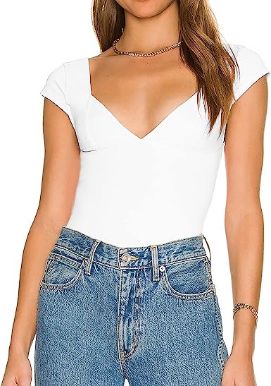 Photo 1 of Women’s Crop Tops Cami Sexy Backless Deep V Neck Short Sleeve Y2K T Shirts Causal Slim Fit Tee Summer Crop Cami SIZE SMALL