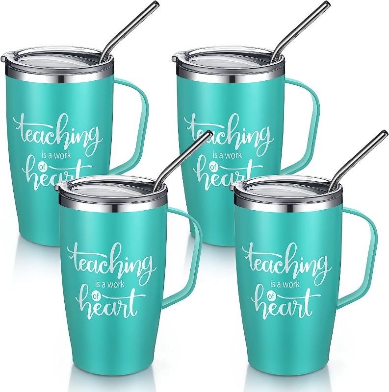 Photo 1 of 4 Set Teacher Appreciation Wine Tumbler Gifts for Women Men, 16 oz Teacher Travel Mug with Handle and Lid, Thank You Gift for Teacher on Graduation Teacher Appreciation Week