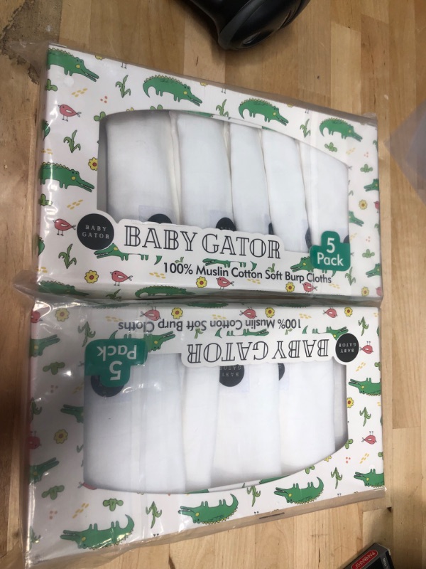 Photo 2 of (2 packs) Baby Gator | Organic Bamboo Cotton Muslin Burp Cloths | 5-Pack 20 x 10 Inch | Machine Washable | Absorbent and Light