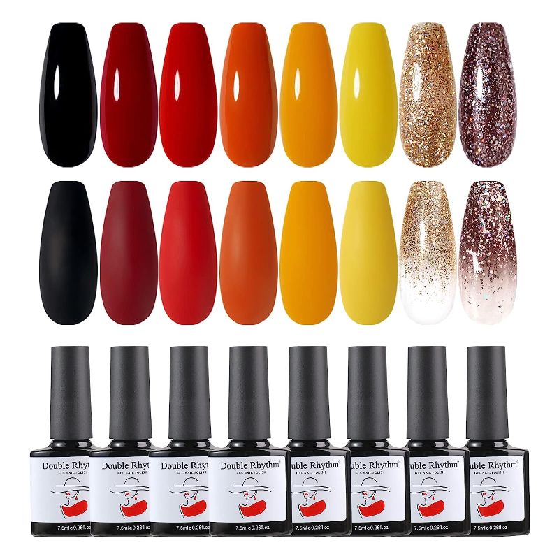 Photo 1 of Double Rhythm 8 Colors Gel Nail Polish Kit Soak Off Fluorescent Vibrant Polish Gel Glitter Starter Set Art Manicure Home Salon DIY Gifts, 7.5ml (8-kit9)