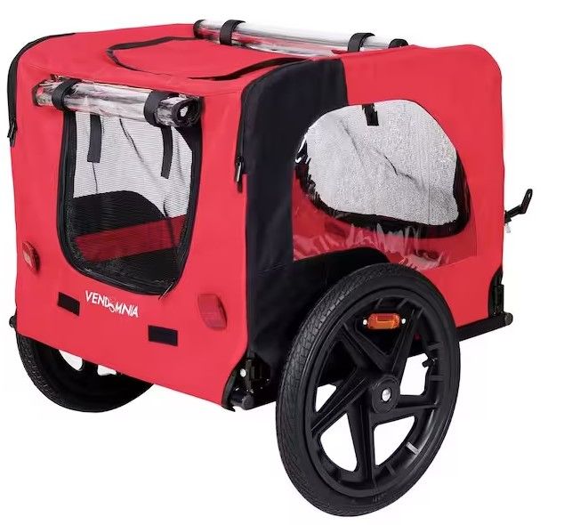 Photo 1 of 175 cu. ft. Fabric Bicycle Trailer Collapsible Garden Cart with Safety Flag and Reflectors in Red
