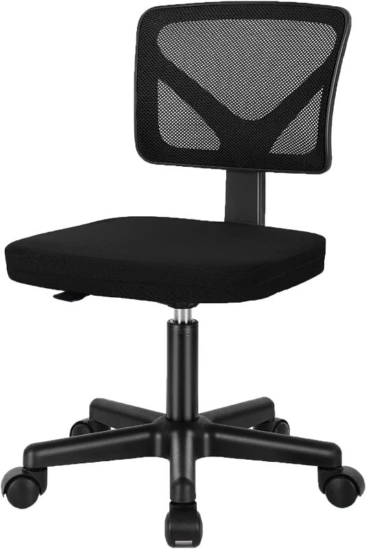 Photo 1 of Ergonomic Home Office Desk Chair, Adjustable Armless Computer Chair with Lumbar Support, Small Mesh Task Chair with Backrest Swivel Rolling for Study, Office, Conference Room Black
