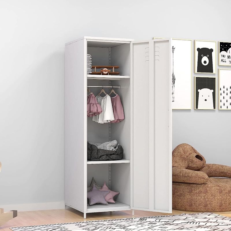 Photo 1 of 
Hommoo Metal Locker Cabinet with Magnetic Door and 2 Adjustable Shelves Narrow Storage Locker for Bedroom School Classroom to Store Toys Coat Sports Gear...
Color:White