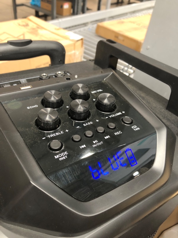 Photo 1 of Moukey Karaoke Machine, PA System Subwoofer, Portable Bluetooth Speaker w/ 2 Wireless Microphones, Lyrics Display Holder, Party Lights & Echo/Treble/Bass Adjustment, Support TWS/REC/AUX/MP3/USB/TF/FM 10" Subwoofer ** pairs but no adui comes out**