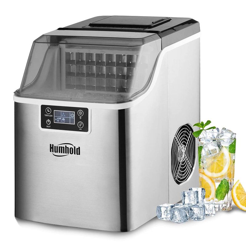 Photo 1 of 
Humhold CounterTop Ice Maker with 24H Preset Program, 44Lbs/24H with Self-Cleaning, 24 pcs Clear Ice Cubes in 12 Mins, 12 Adjustable Thickness Ice Making...
Size:44lbs Cubed Ice Maker
Color:silver