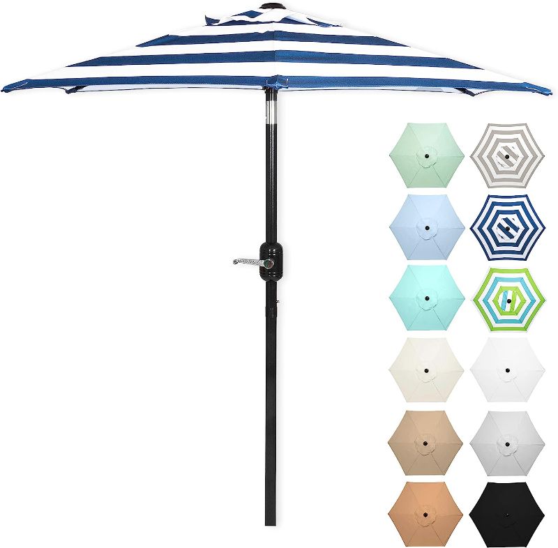 Photo 1 of 
Punchau 6 Ft Outdoor Patio Umbrella, Easy to Open/Close Crank and Push Button Tilt Adjustment - Navy Blue Striped Market Umbrellas