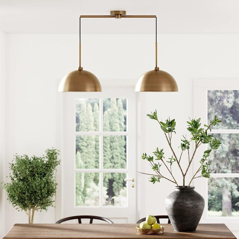 Photo 1 of 
Nathan James Percy Modern 2-Light Pendant Island Light Fixture, Brass Hanging Lights with Gold Metal Shade and Adjustable Cord, for Kitchen, Living Room,...
Color:Vintage Brass
Number of Items:1