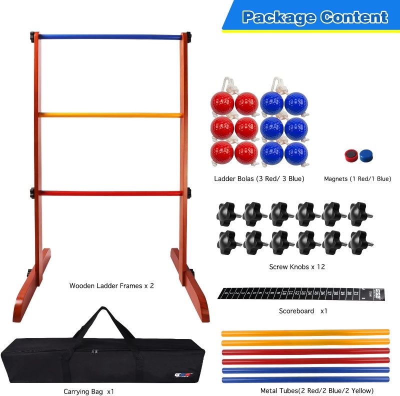 Photo 1 of 
GSE Premium Solid Wood Ladder Ball Toss Game Set with Ladder Ball Bolas & Carrying Case
Color:Wood Ladder Toss Game-1 Set