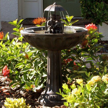 Photo 1 of 0326R01 Umbrella Series Solar Fountain: Boy & Girl Reading on Bench