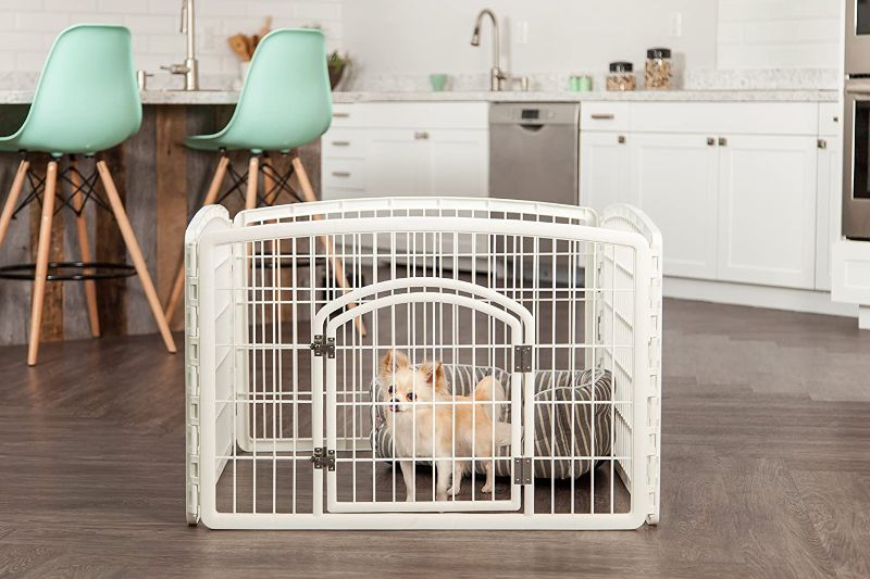 Photo 1 of 
IRIS USA 24" Exercise 4-Panel Pet Playpen with Door, Dog Playpen, Puppy Playpen, for Small and Medium Dogs, Keep Pets Secure, Easy Assemble, Rust-Free,...
Size:4 Panel w/ door
Color:White