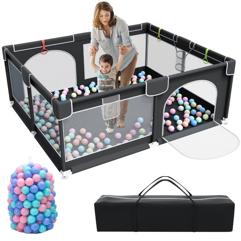 Photo 1 of Baby Playpen, 79 x 63 Inches Extra Large Playpen with 50 PCS Ocean Balls, Indoor & Outdoor Kids Activity Center, Infant Safety Gates with Breathable Mesh,Sturdy Play Yard for Babies and Toddlers
