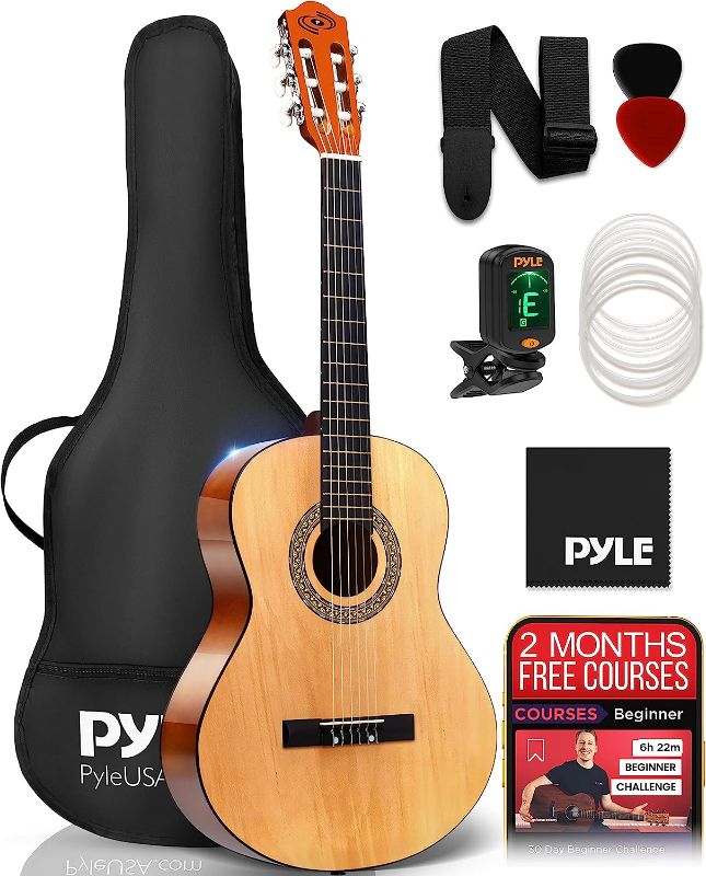 Photo 1 of ***MAJOR  DAMAGE***Pyle Beginner Acoustic Guitar Kit, 3/4 Junior Size Instrument for Kids, Adults, 36" Natural Gloss