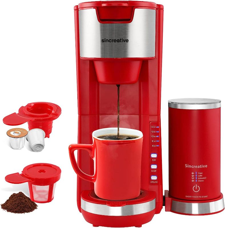 Photo 1 of 
Coffee Maker with Milk Frother, 2 in 1 Single Serve Coffee Machine Brewer for K-Cup Pod and Ground Coffee, Cappuccino Latte coffee maker Portable Coffee...