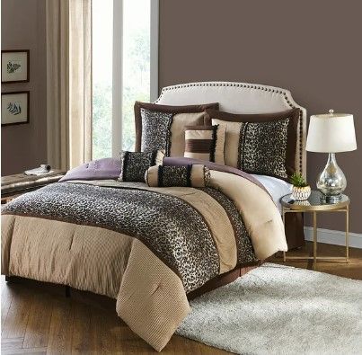Photo 1 of Nanshing Sadie 7-Piece Animal Print Bedding Comforter Set, Brown/Taupe, California King
