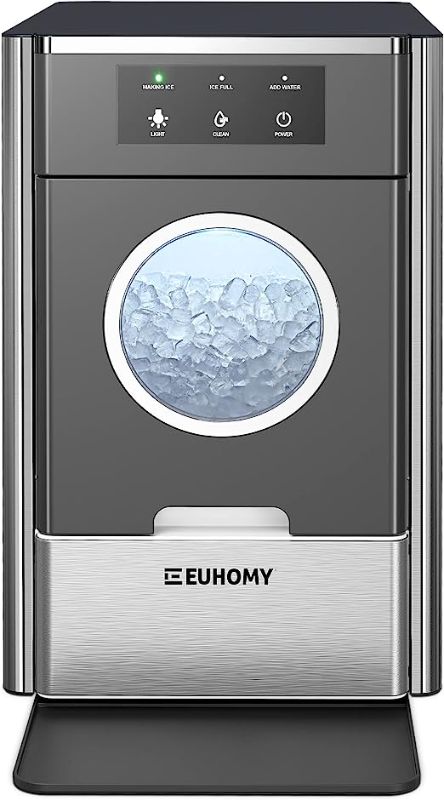 Photo 1 of EUHOMY Nugget Ice Maker Countertop, Max 33lbs/24H, 2 Ways Water Refill, LED Light, Self-Cleaning Pebble Ice Maker with Basket and Scoop, for Home/Kitchen/Camping/RV. (Black Silver)
