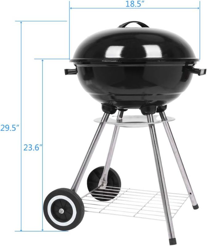 Photo 1 of 18 Inch Round Kettle Charcoal Grill, Portable Backyard Steel BBQ Oven with Wheels, Outdoor Patio Barbecue Cooker with Ash Catcher for Camping, Picnic, Party
