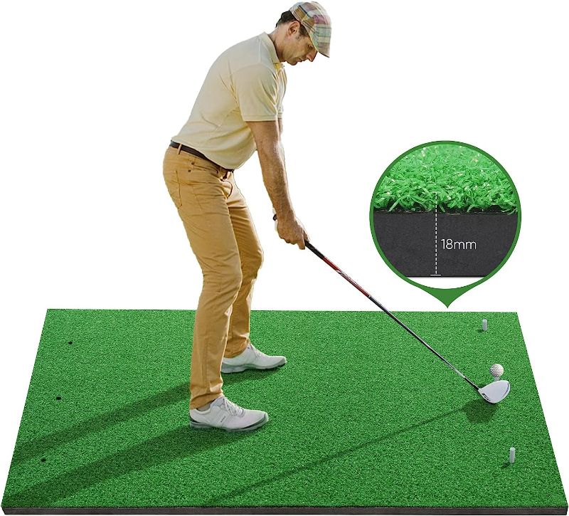 Photo 1 of Golf Training Mat, Thickening Golf Hitting Mat, Home Golf Turf Practice Mats for Indoor & Outdoor, Golf Chipping Game Training Aids with Rubber Tees - Gifts for Men/Golf Lovers/Beginner 4.6x4.6ft - Thickening