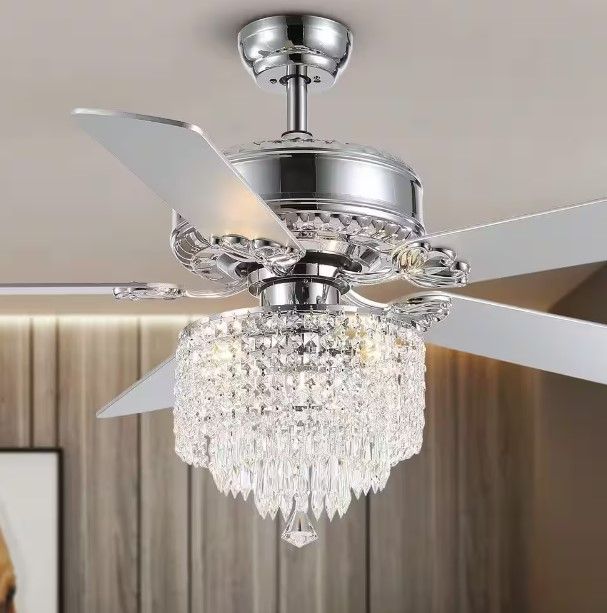 Photo 1 of **SEE NOTES**
ANTOINE 52 in. Chrome Ceiling Fan Indoor with Light and Remote Reversible Blades Crystal Fandelier