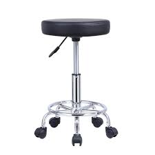 Photo 1 of KKTONER PU Leather Round Rolling Stool with Foot Rest Swivel Height Adjustment Spa Drafting Salon Tattoo Work Office Massage Stools Task Chair Cushion 14 inches (Black)
