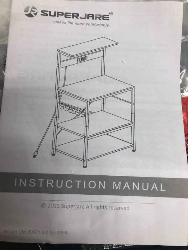 Photo 3 of **item missing hardware**
SUPERJARE Kitchen Bakers Rack with Power Outlet, Coffee Bar Table 4 Tiers