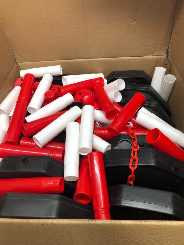 Photo 2 of 12 Pack Traffic Delineator Post Cones Include Fillable Base Expandable Traffic Safety Barrier 5 Feet Plastic Chain, Industrial Safety Cones Construction Cones for Parking Lot (Red and White)