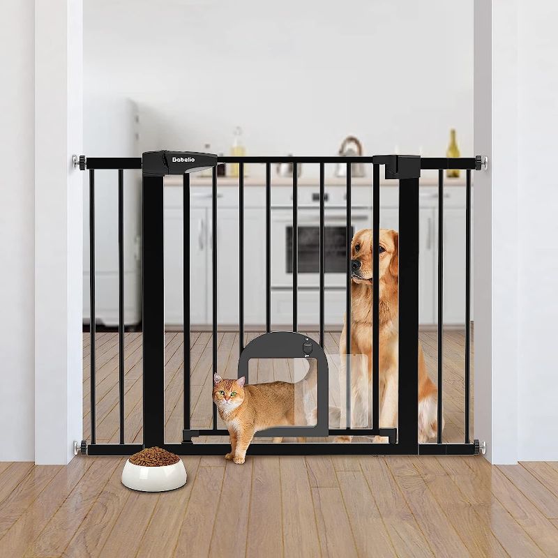 Photo 1 of Babelio Upgraded Baby Gate with Cat Door, 29-43" Auto Close Durable Dog Gate for Stairs, Doorways and House, Easy Walk Thru Safety Gate with Pet Door Includes 4 Wall Cups, Black
