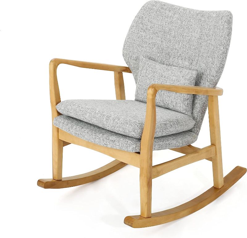 Photo 1 of 
Christopher Knight Home Benny Mid-Century Modern Fabric Rocking Chair, Light Grey Tweed / Light Walnut