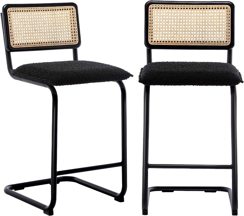 Photo 1 of ***STOCK PHOTO AS REFERENCE*** 
Counter Height Bar Stools, Bar Stools Set of 2, Rattan Bar Stool, Black Dining Room Chairs Metal Bar Stools for Kitchen Counter Mid Century Modern Chair Boho Wicker Bar Stools 24 inch Counter Stools