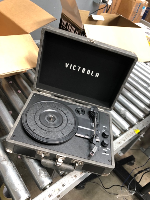 Photo 2 of Victrola Vintage 3-Speed Bluetooth Portable Suitcase Record Player with Built-in Speakers | Gray