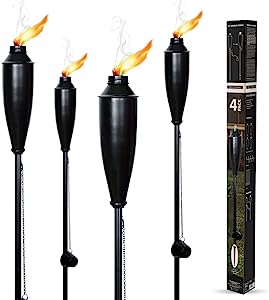 Photo 1 of **USED AND DIRTY**
Garden Torches for Outside - Deco Home Pack of 4 Metal Garden Torches Citronella for Outdoor Ambiance - Decorative and Functional Citronella Torches for Patio, Lawn, and Backyard-Black