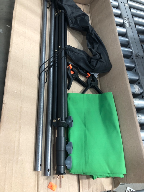 Photo 2 of MISSING CLIPS**JEBUTU 5X6.5ft Green Screen Backdrop with Stand Kit, Green Screen with T-Shape Background Support Stand, Portable Green Screen Stand Kit with Carrying Bag & 5 Spring Clamps for Zoom, Video, Streaming