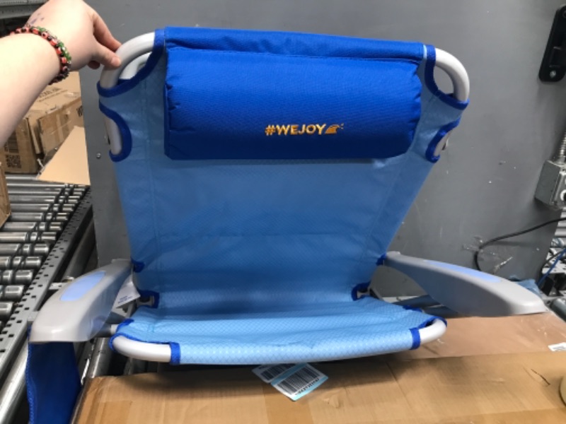 Photo 5 of #WEJOY 4-Position Portable Reclining Beach Chair Lay Flat Stable Lightweight Folding Beach Chair with Removable Pillow, Side Pockets, Shoulder Strap, Supports 265 lbs