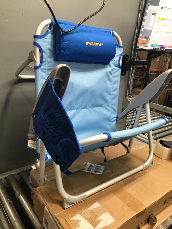 Photo 2 of #WEJOY 4-Position Portable Reclining Beach Chair Lay Flat Stable Lightweight Folding Beach Chair with Removable Pillow, Side Pockets, Shoulder Strap, Supports 265 lbs