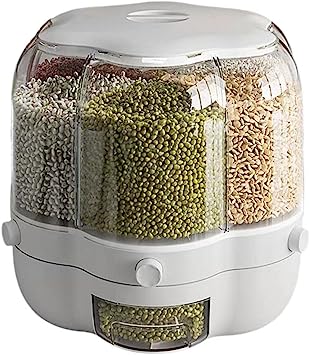 Photo 1 of **USED**
Fastand Rice and Grain Dispenser, 5.9 Qt(28lb) 360° Rotating Food Storage Container, 6-Compartment Dry Food Dispenser with Lid, Moisture Resistant Airtight Storage for Kitchen Small Grains,Beans,Rice