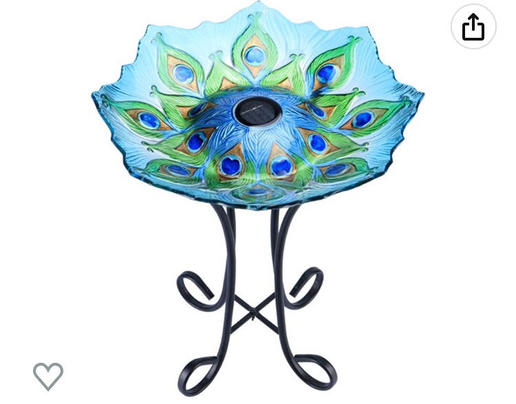 Photo 1 of ** STOCK PHOTO AS REFERENCE*** 
MUMTOP Outdoor Glass Birdbath Solar Birdbaths with Metal Stand 