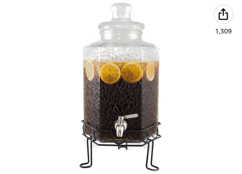 Photo 1 of 2.5 Gallon Glass Beverage Dispenser Stainless Spigot and Stand