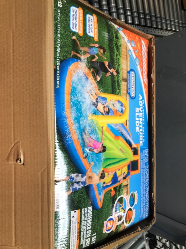 Photo 1 of BANZAI Plummet Falls Adventure Slide, Length: 14 ft 4 in, Width: 9 ft 6 in, Height: 8 ft, Inflatable Outdoor Backyard Water Slide Splash Bounce Climbing Toy
***********
Unknown if has holes************