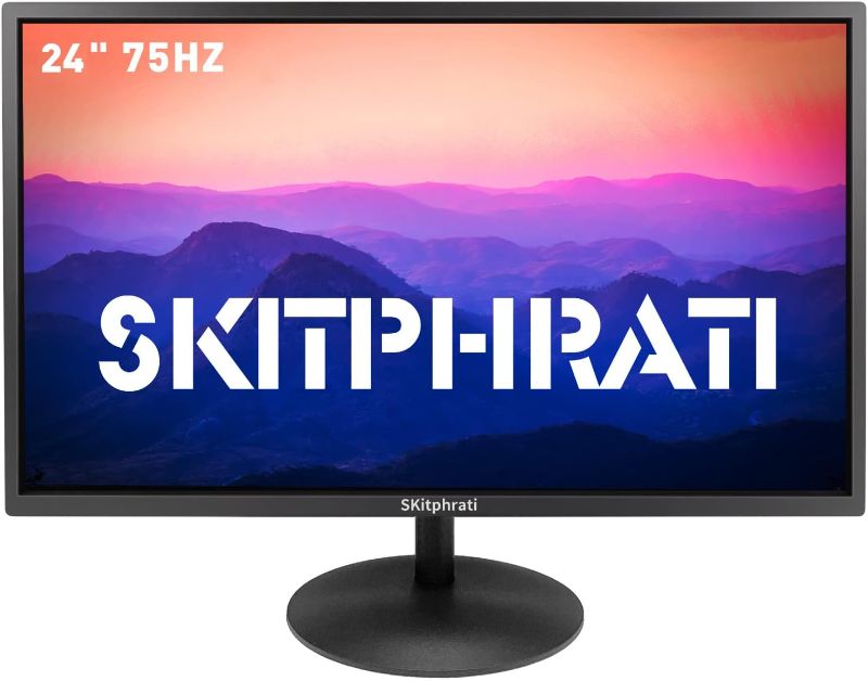 Photo 1 of SKitphrati 24 Inch PC Monitor, FHD TN 1080P Desktop Display with 75HZ 1920x1080 99% sRGB HDMI VGA Ports VESA Mounting, LED Monitor for PC, Laptop and Computer, Black
