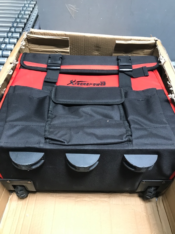 Photo 2 of **FOR STORAGE OR REPAIR**SEE NOTES**
XtremepowerUS 18" Rolling Tool Bag Organizer Adjustable Telescoping Handle Wide Storage Organizer Tool Box with Wheels, Red/Black Tool Bag Tote